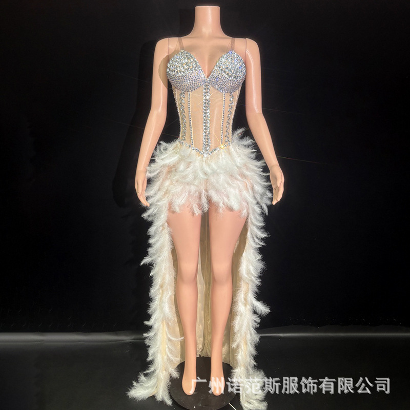 Light Luxury and Elegant White Swan Sexy Suspender Tail Dress Miss Universe Pageant Dress Birthday Classy Dress