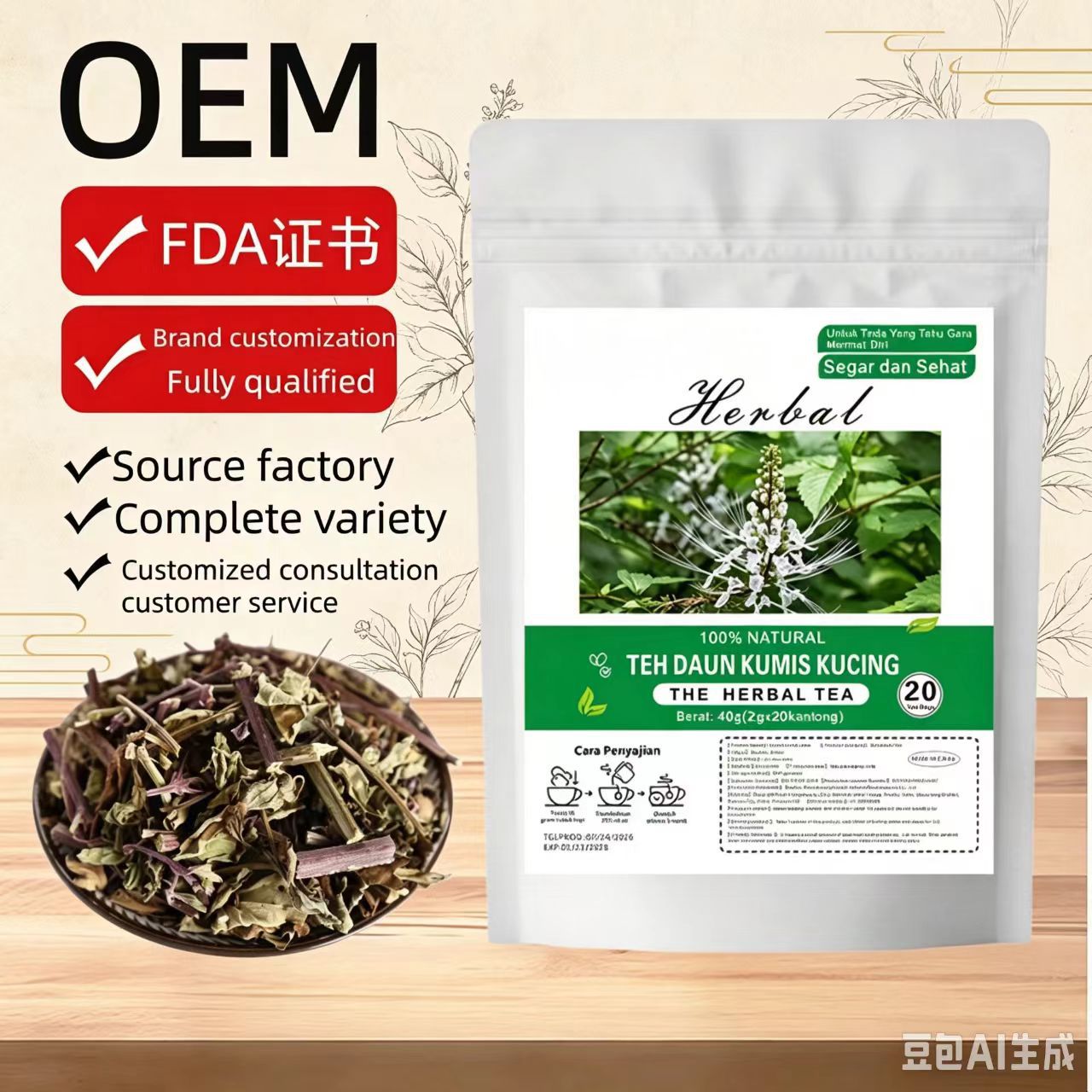 Cats Whiskers Herbal Tea Bag Mao Xu Cao 2g x 20 Bags Daily Brewed Herbal Infusion overview