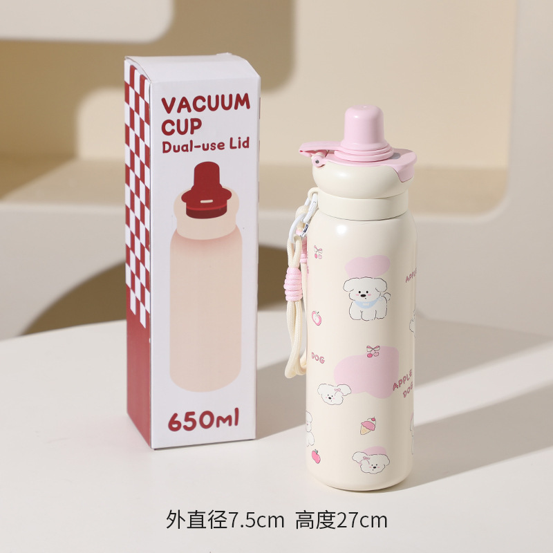 新型かわいいアニメ高颜値ストローカップ大容量女子学生ダブル飲料カップ316ステンレス保温カップ|undefined