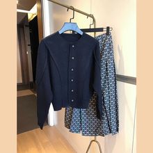 小香风轻熟风高级感名媛两件套显白针织衫上衣碎花半身裙样布印花