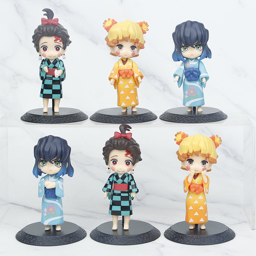 Demon Slayer Figure Model Kuo Youhen Hanajie Kimono Tanjiro Inosuke Zenitsu Car Cake Ornament Doll