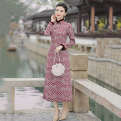 【熱銷同款】秋冬款加絨加厚顯瘦媽媽裝新中式改良旗袍女復古長袖