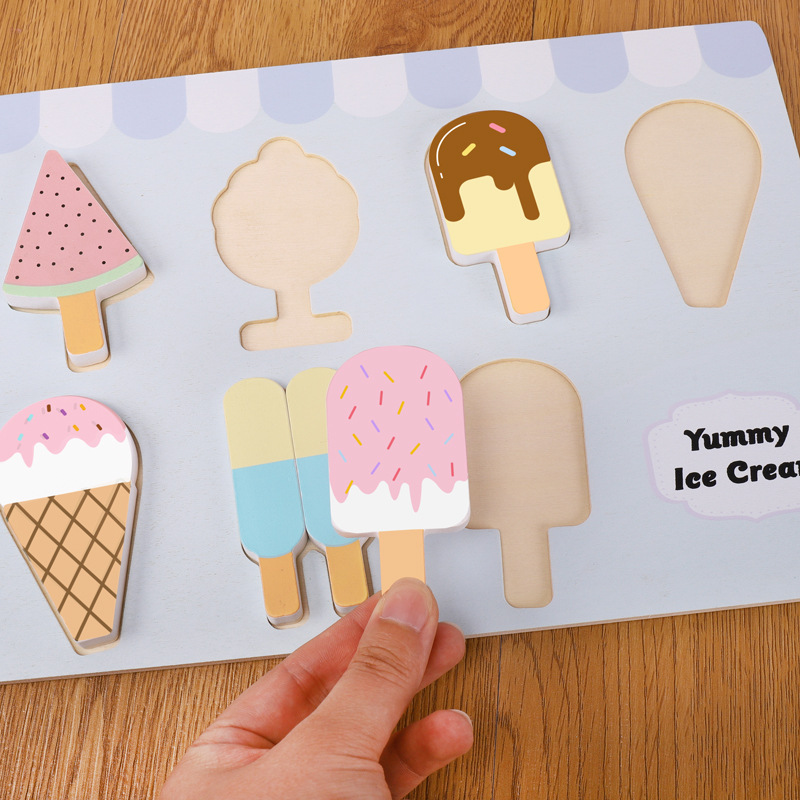 Los niños de madera simulación helado Popsicle forma bloques de construcción rompecabezas cocina cognitiva niños y niñas Juguetes
