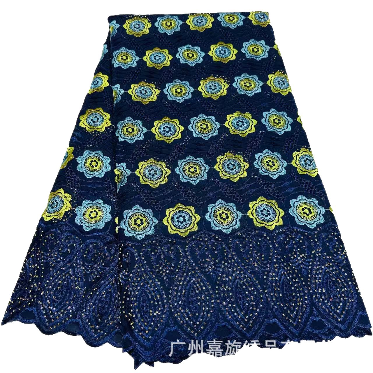 Tela bordada con diseño de girasol africano, encaje de imitación de algodón con pedrería, para vestidos y túnicas de mujer de Ghana. image 6