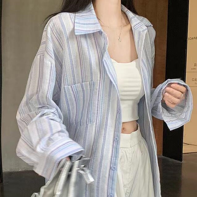 2026 Spring and Autumn New French Fashion Loose Striped Shirt, Elegant Casual Women's Long Sleeve Top, Trendy Blouse 2026 Spring and Autumn New French Fashion Loose Striped Shirt, Elegant Casual Women's Long Sleeve Top, Trendy Blouse