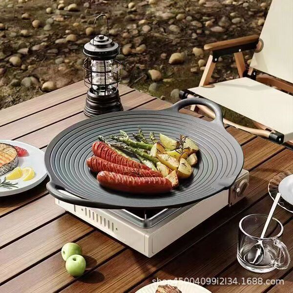 Korean baking tray outdoor pot card stove barbecue tray Korean iron plate barbecue meat pot barbecue household baking tray cast iron