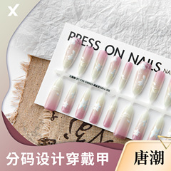 唐潮穿戴甲底色半成品預製甲蟬聯蝴蝶國風蝶戀花美甲亮面封層空氣