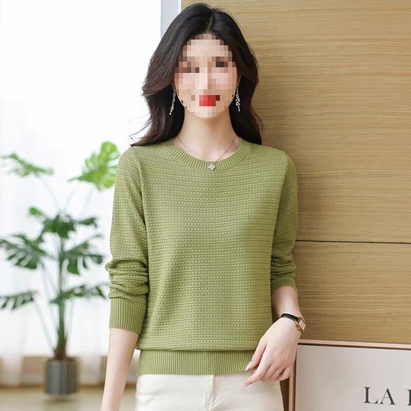 2025 New Elegant Knitwear Round Neck Knitwear Loose Slimming Look Autum Long-Sleeved Top Foreign Style Casual Bottoming Shirt