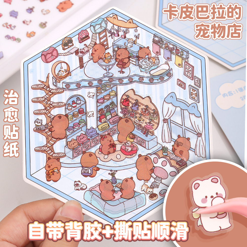 Pegatinas de paisajismo de fiesta de cumpleaños de panda de dibujos animados originales Escena en miniatura tridimensional en 3D Pegatinas de mano de recompensa para niños lindos