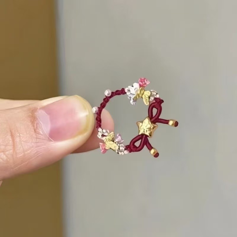 「Butterfly Dream」新しい中国風の蝶の花編み込みリング赤いロープ編み込み人差し指リング女性の甘いスタイルリング|undefined