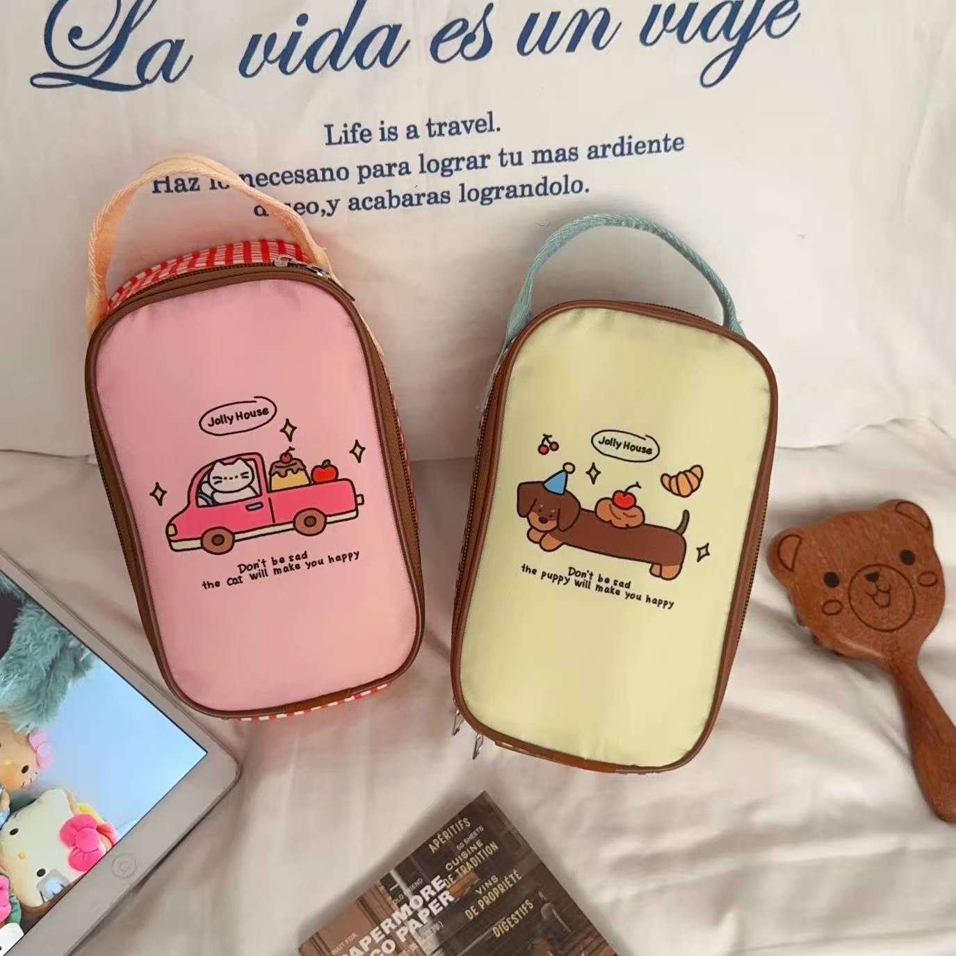 estilo japonés de dibujos animados cachorro bolsa de almuerzo de aluminio grueso bolsa de mano bolsa de oficina mini bolsa de almuerzo