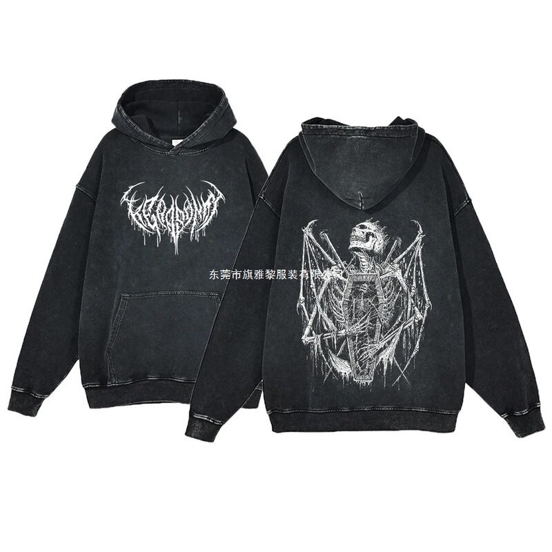 Y2K Acid Hoodie Men's Anime Harajuku Gothic Skull Print Hooded Sweatshirt Workout Retro Hip-Hop Long