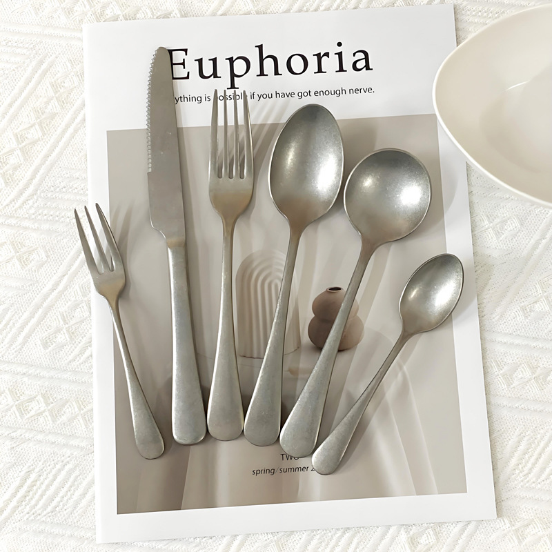 Casual Frosted Matte Retro Knife and Fork Household 304 Stainless Steel Western Food Tableware Hotel Restaurant Commercial Knife, Fork and Spoon Casual Frosted Matte Retro Knife and Fork Household 304 Stainless Steel Western Food Tableware Hotel Restaurant Commercial Knife, Fork and Spoon
