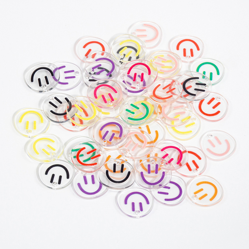 Acrylic transparent round smiley face DIY jewelry keychain smiley face with hole pendant key chain small accessories wholesale