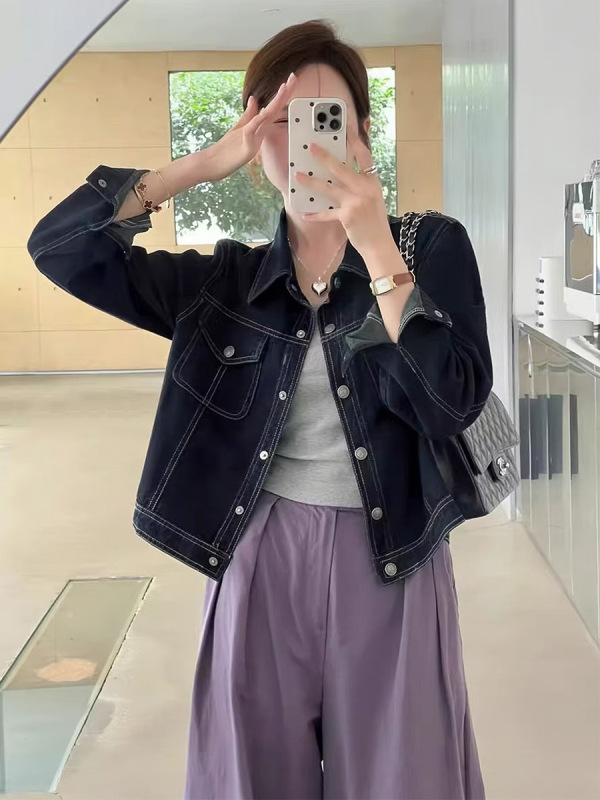 牛仔外套女春秋新款韩系复古百搭短款丹宁色气质长袖上衣休闲女款|undefined