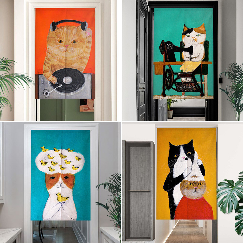 Lucky Cat Door Curtain Partition Curtain for Home Bedroom Kitchen, Doorway Half-Hanging Curtain, Bathroom Curtain, No Drilling Required