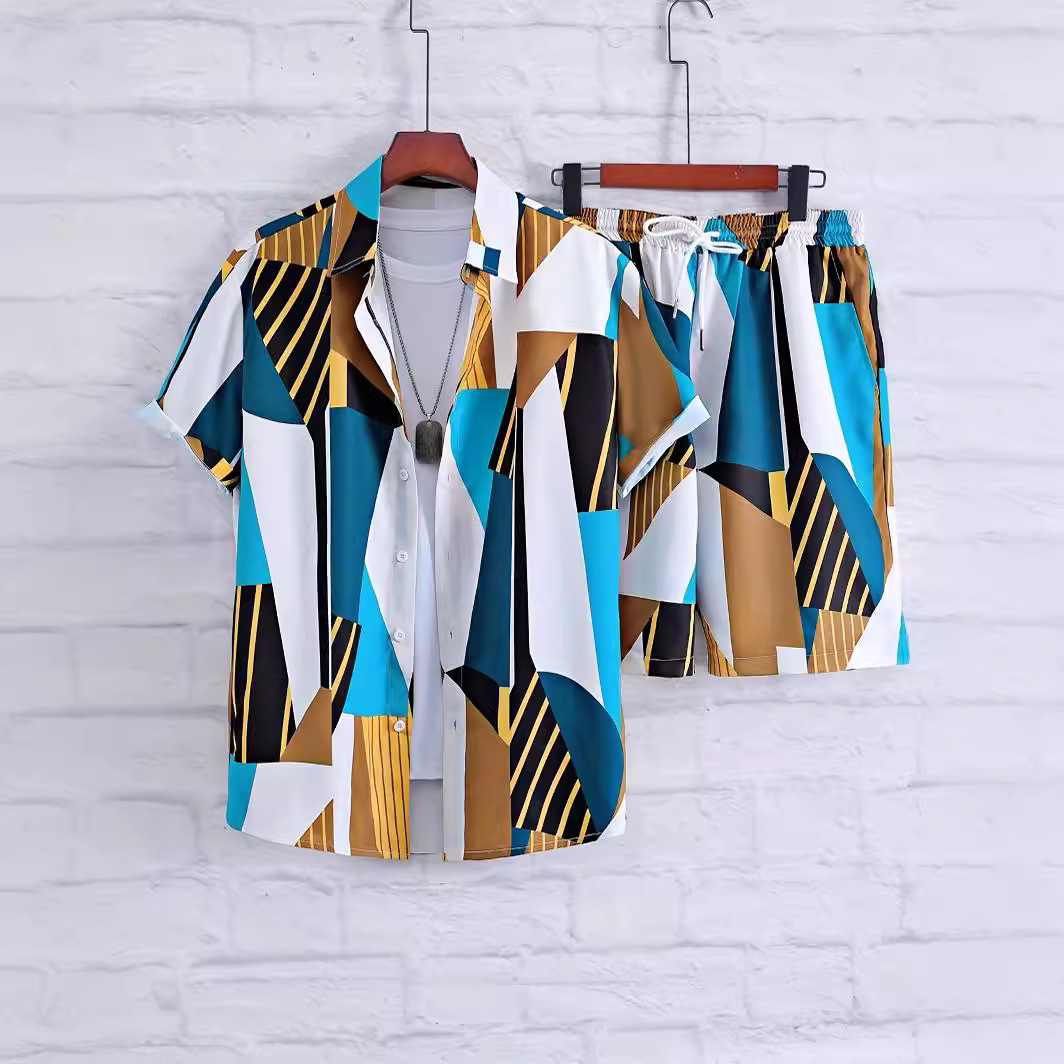 남성 캐주얼 여행 비치 반팔 셔츠 반바지 인쇄 suit-H222