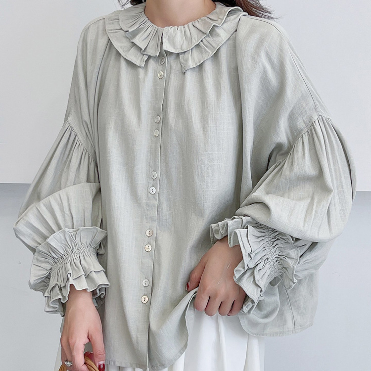 Artistic Vintage Cotton Linen Shirt Women's Clothing Season New Japanese Double Lace Collar Loose Top