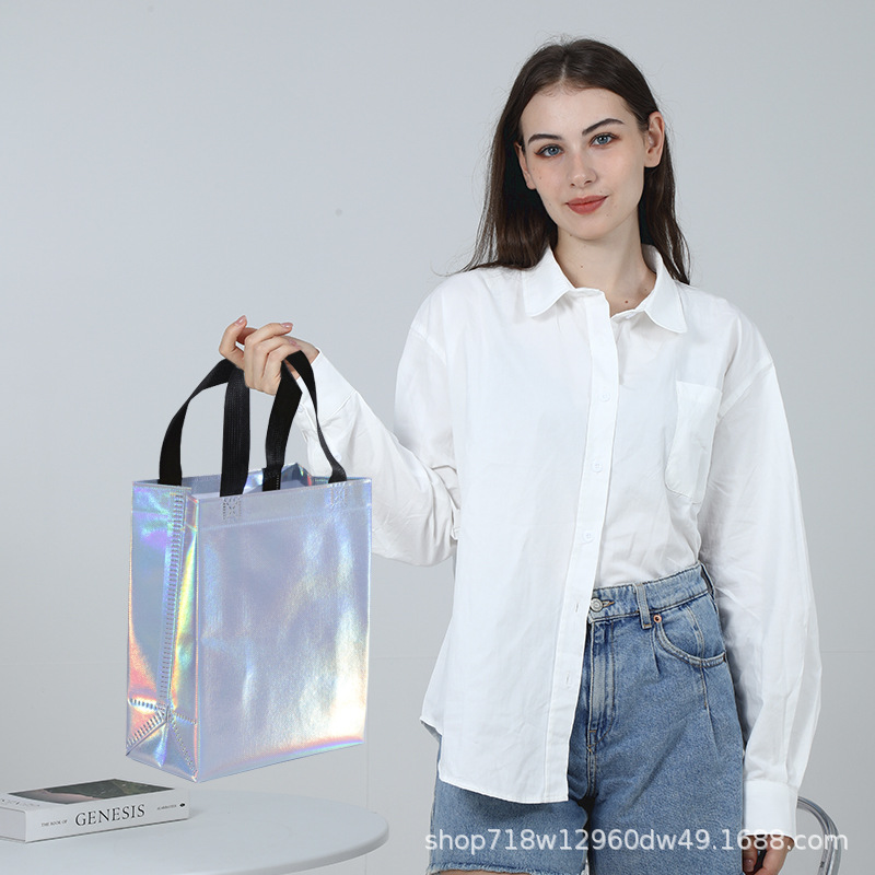 En stock nueva bolsa de regalo no tejida láser bolsa de regalo de boda bolsa de fiesta de comercio exterior logotipo imprimible