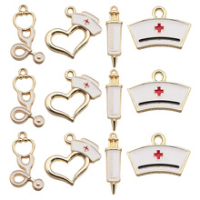 跨境热销医疗魅力 DIY合金饰品配件 滴油听诊器针筒爱心吊坠挂件