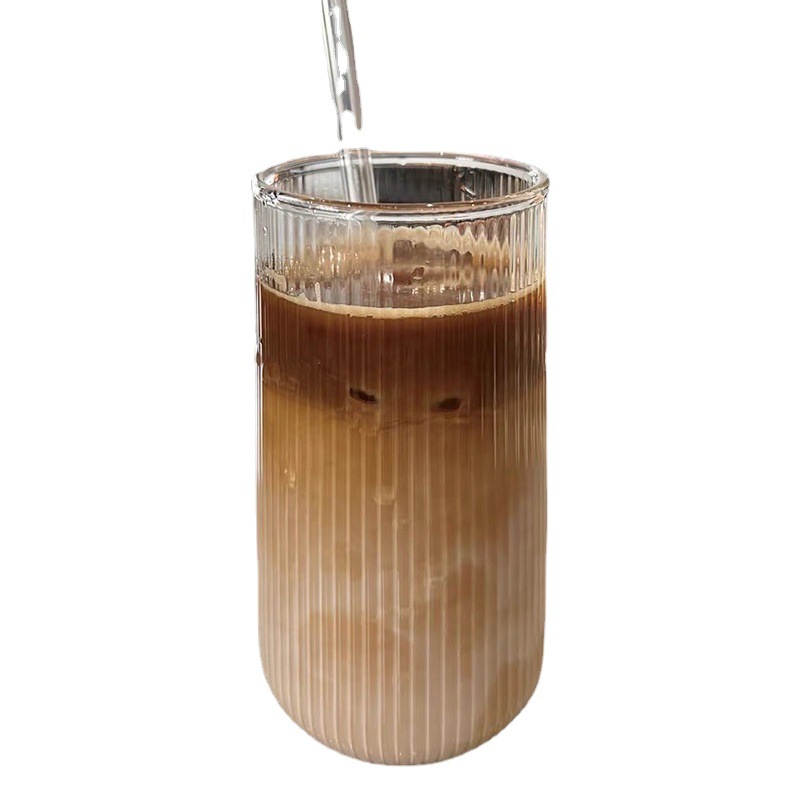 Taza de una sola capa de vidrio a rayas de gran capacidad de verano taza de jugo de bebida de vidrio borosilicato para el hogar taza de té de leche creativa