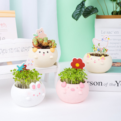 Dudu Soft Cute DIY Mini Potted Cute Pet Resin Flower Pot Ornament Creative Office Desktop Decoration