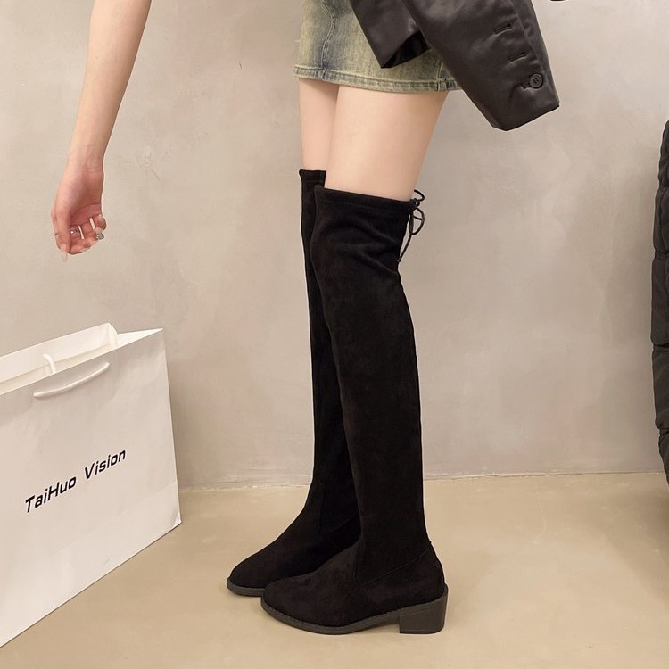 2024 new plus size versatile velvet style knee high fashion pointed thick heel slim elastic long boots_voghion.com