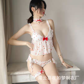 日系性感可爱甜美学生少女草莓蕾丝制服套装三点式情趣内衣睡裙女