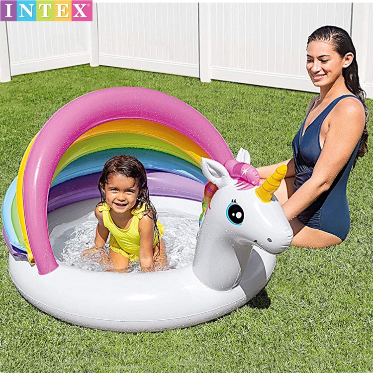 INTEX57113 unicorn rainbow pool inflatable swimming sunshade paddling pool baby bathtub ocean ball pool