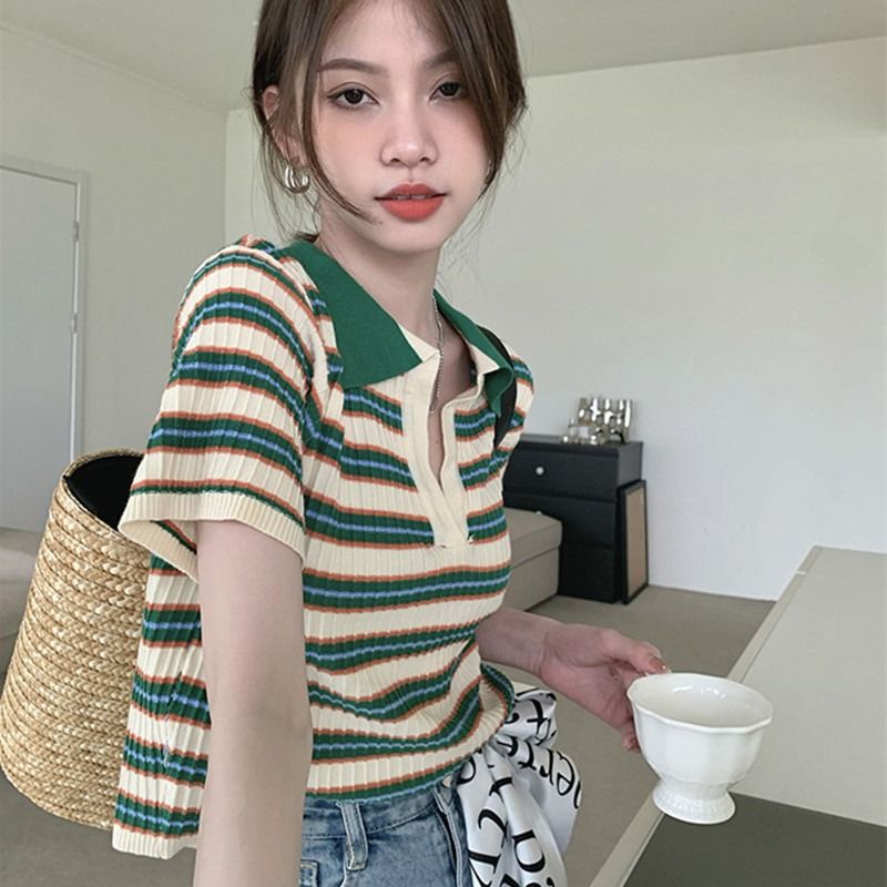 Retro knitted thin summer small design sweater