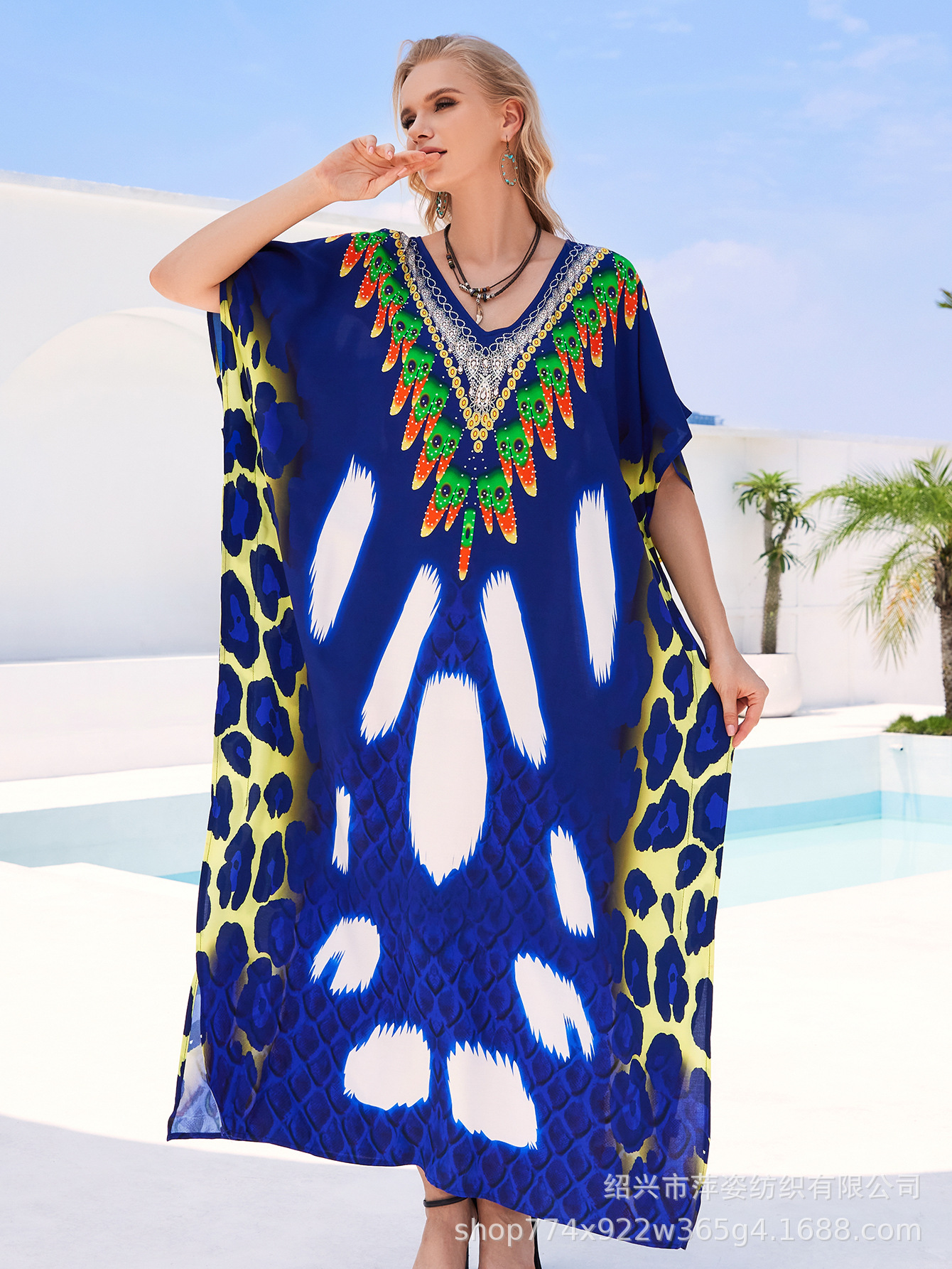 Camiseta de playa de algodón impresa de posicionamiento suelta vestido de vacaciones camisa protector solar bikini camisa AT603