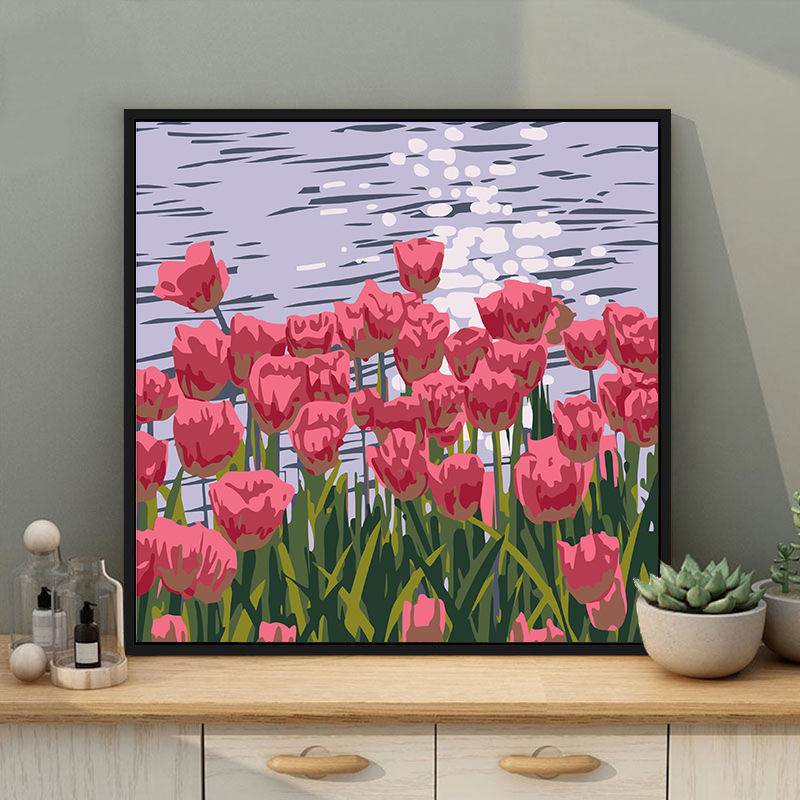 Tulip diy Digital Oil Painting Hand Coloring Curing Decorative Flower Landscape Oil Painting Art Coloring Hanging Painting