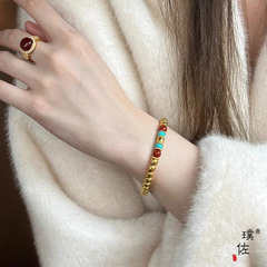 璞佐金店同款沙金鑲鑽祥雲金箍棒手鐲男女同款時尚開口手鐲疊戴