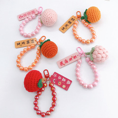 Hot selling hand knitted wool persimmon good persimmon peanut keychain plush crocheted peach you like pendant hanging chain for women