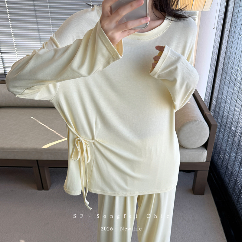 3230 Spring and Summer New Style Modal Skin-Friendly Home Wear Women's Long-Sleeved Comfortable Loose Lace-Up Pure Color Pajamas Women's Set 3230 Spring and Summer New Style Modal Skin-Friendly Home Wear Women's Long-Sleeved Comfortable Loose Lace-Up Pure Color Pajamas Women's Set
