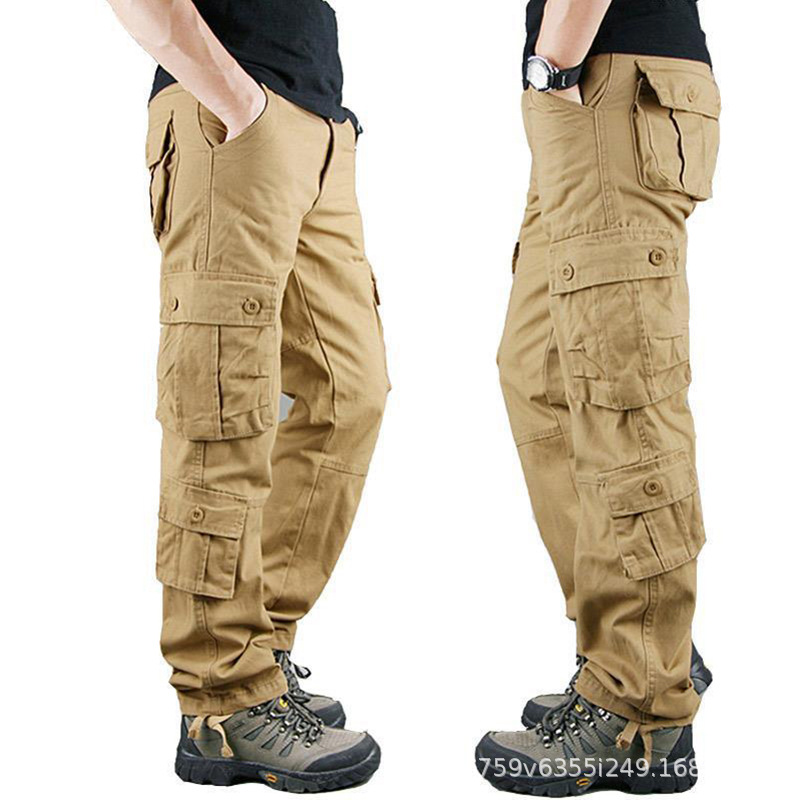 Multi-Bolsillo overoles pantalones casuales de los hombres al aire libre resistente al desgaste táctico más tamaño suelto recto 8-Bag pantalones de comercio exterior
