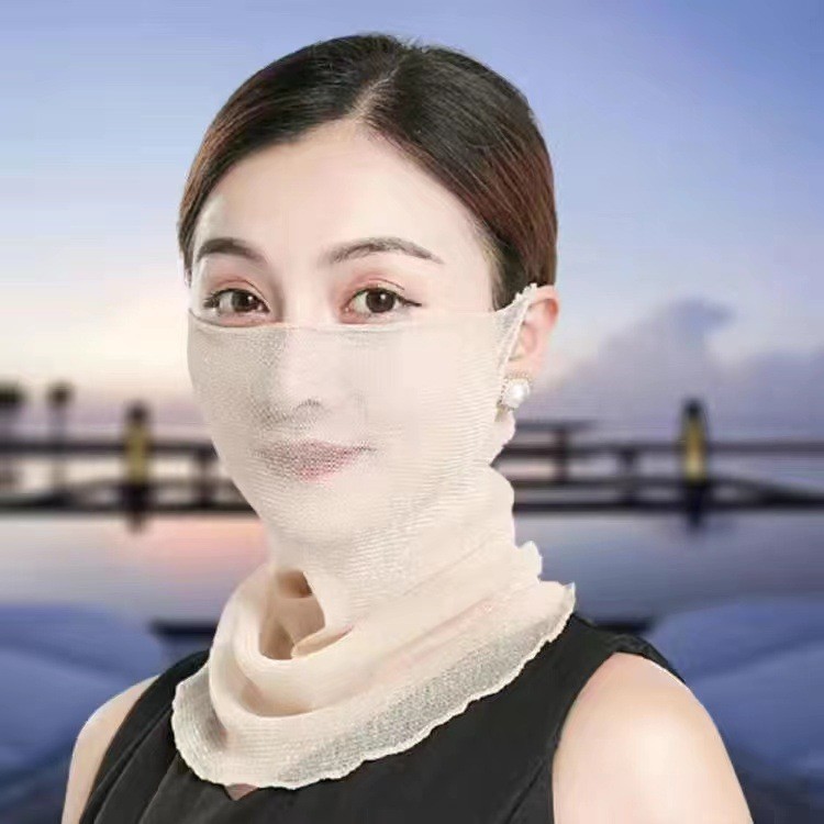 Cuello de orejas de alambre de oro para mujeres primavera y verano universal protector solar cuello de cuello multifuncional velo de cuello de cubierta de cabeza de seda pequeña bufalla