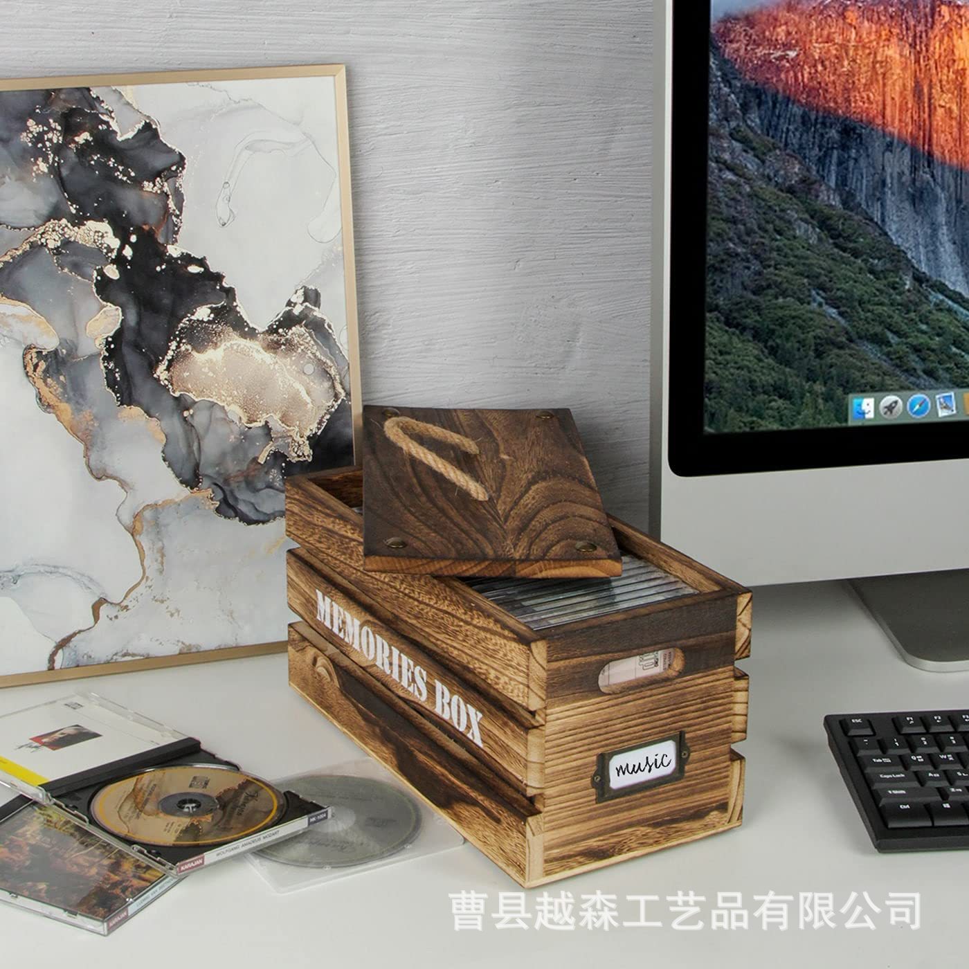 复古带盖木质桌面收纳盒专辑CD放置盒家用信件邮件证件照片整理盒