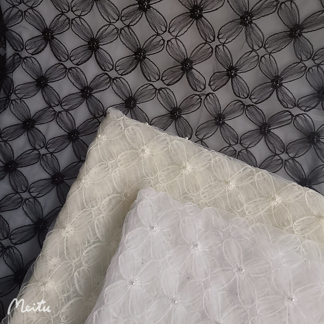 现货供应~锦特美网纱四瓣花钩花定位近色钉珠 仙美款 裙装等面料