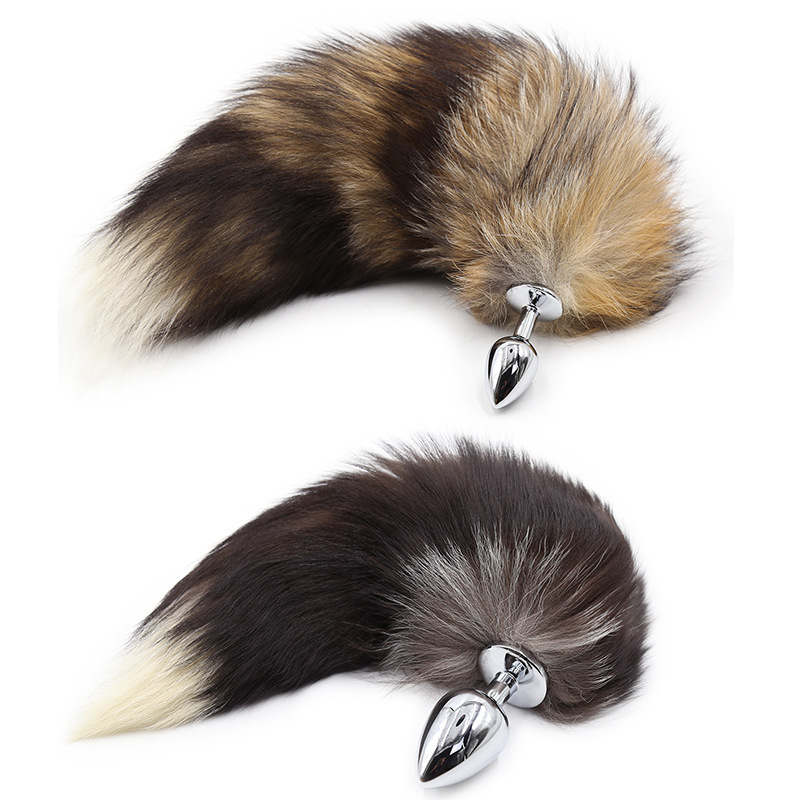 Factory wholesale fun flirting fox tail real hair metal anal plug black flirting rear dog tail accessories