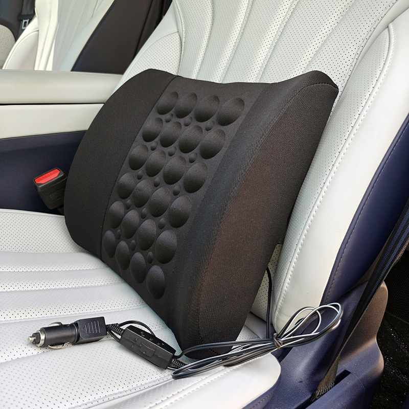 Car Memory Foam Electric Lumbar Support, Dual-Use for Home and Car, Vibrating Massage Backrest, Microfiber Leather Waist Cushion Backrest Pad