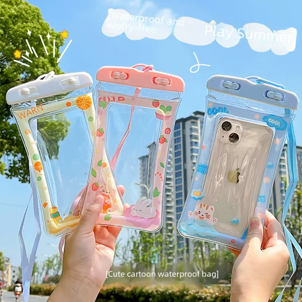 Cartoon airbag mobile phone waterproof bag with lanyard mobile phone bag universal touch screen swimming mobile phone waterproof case protective case