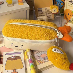 炸虾毛绒笔袋ins可爱大容量双层铅笔盒高颜值中小学生文具盒收纳