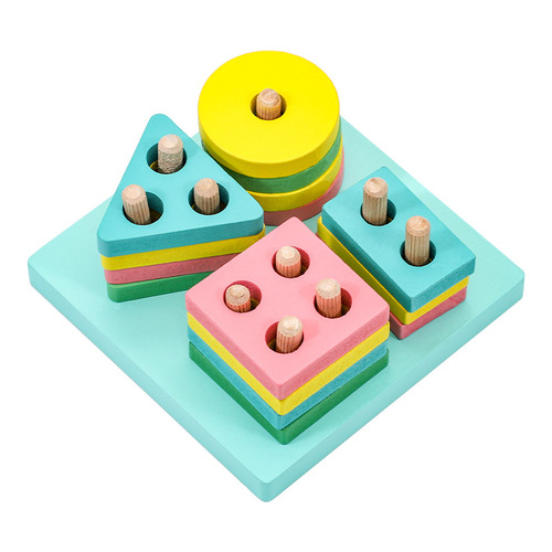 Toddler enlightenment teaching aids children's educational early education four sets of columns baby geometry intelligence board shape matching building block toys