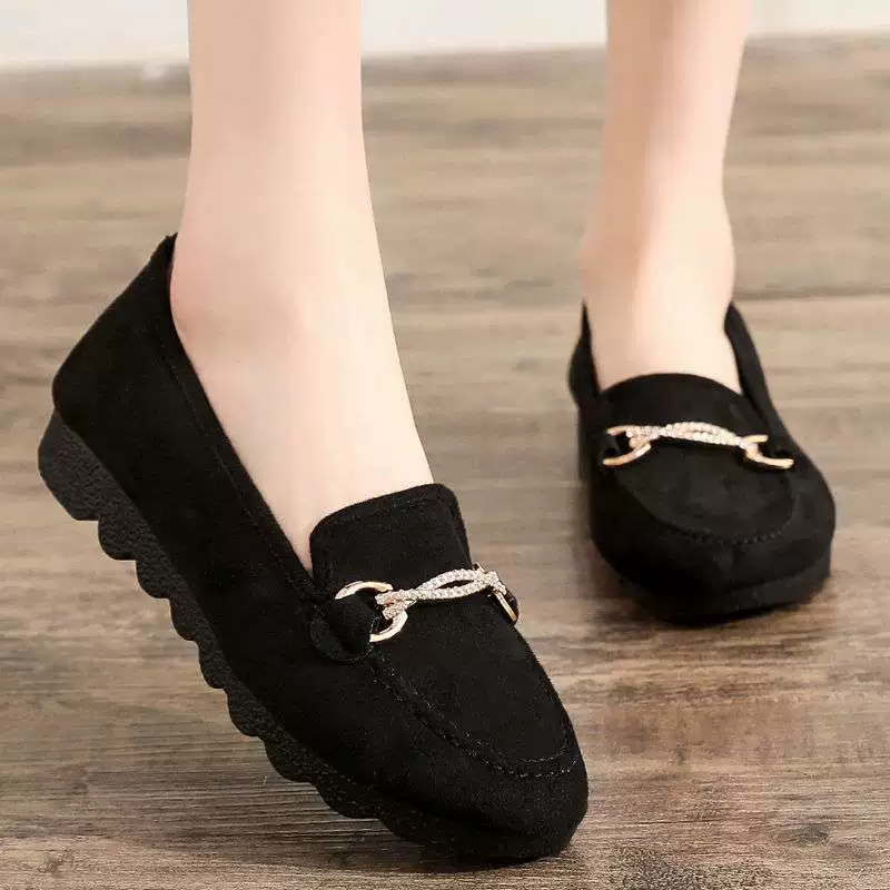 Женские тканевые туфли в старом стиле, черные рабочие туфли без шнуровки, лоферы, туфли для беременных на плоской подошве, туфли для мам.