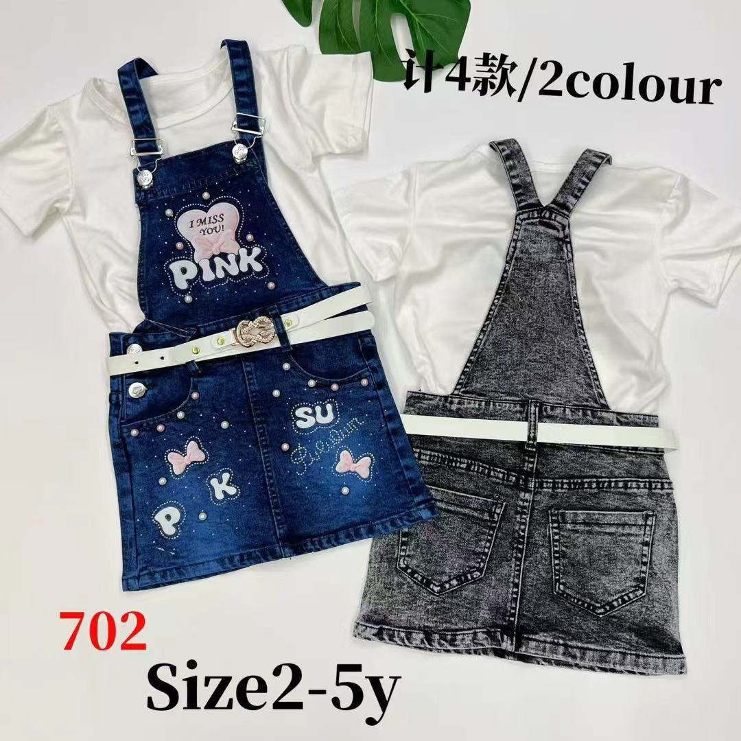 Foreign Trade Girls' Denim Overalls Two-Piece Set with Short-Sleeve T-Shirt, Summer Outfit for Babies, Girls Denim Set