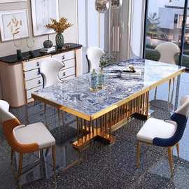 不锈钢大理石餐桌 现代简约客厅餐台 大小户型家用吃饭桌