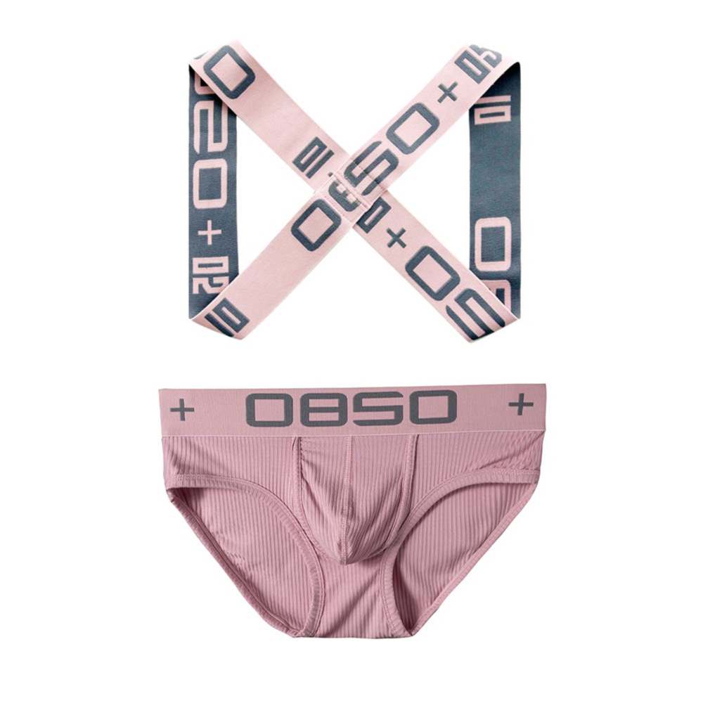 [Shoulder Strap Underwear Combination] 0850 Threaded Cotton Underwear Men's Low Waist with Sexy High Elastic Sports Chest Strap