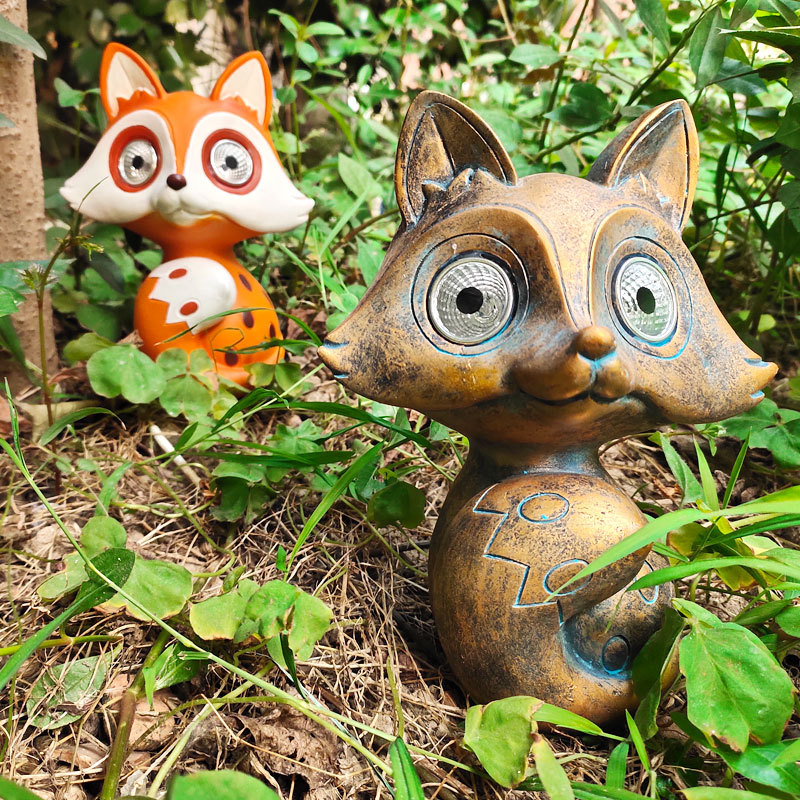Decoración animal solar patio al aire libre césped decoración lámpara jardín creativo zorro decoración del hogar escultura