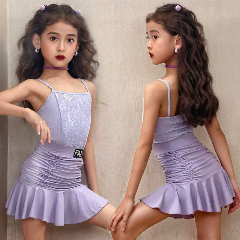 FAZ Одежда для латинских танцев, новая детская высококачественная тренировочная одежда для девочек, профессиональная тренировочная одежда для выступлений, танцевальная юбка на подтяжках